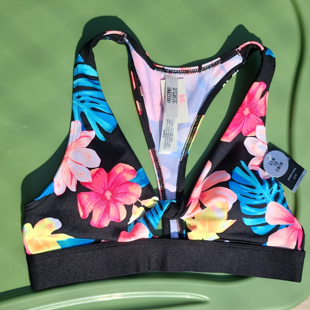 PINK Victoria's Secret Floral Sports Bra - Black and Multicolor